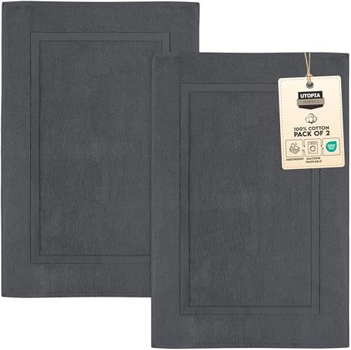 Utopia Towels Cotton Banded Bath Mats, Grey, [Not a Bathroom Rug], 21 x 34 Inches, 100% Ring Spun Cotton - Highly Absorbent and Machine Washable Shower Bathroom Floor Mat (Pack of 2)