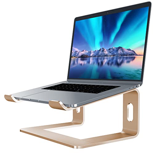SOUNDANCE Laptop Stand, Aluminum Computer Riser, Ergonomic Laptops Elevator for Desk, Metal Holder Compatible with 10 to 15.6 Inches Notebook Computer, Gold