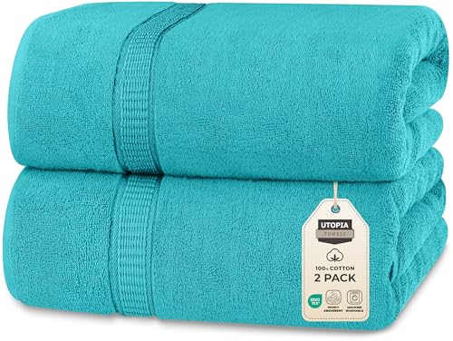 Utopia Towels - Luxurious Jumbo Bath Sheet 2 Piece - 600 GSM (35X70 Inches) 100% Ring Spun Cotton - Highly Absorbent and Quick Dry Extra Large Bath Towel - Super Soft Hotel Quality Towel (Turquoise)