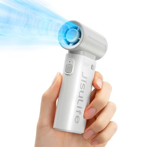 JISULIFE Portable Handheld Fan Life9, Turbo Power High Speed Air [18H Max Cooling Time], 5 Gear Wind, 5000mAh Rechargeable, Mini Pocket Design, Personal Fan for Travel Concerts Cruise Makeup - Grey