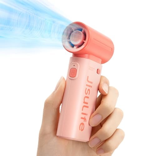 JISULIFE Portable Handheld Fan Life9, Turbo Power High Speed Air [18H Max Cooling Time], 5 Gear Wind, 5000mAh Rechargeable, Mini Pocket Design, Personal Fan for Travel Concerts Cruise Makeup - Pink