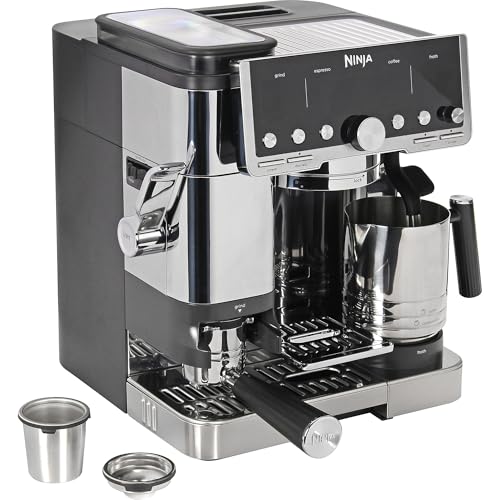 Ninja Luxe Pro 3-in-1 Coffee Maker, Espresso Machine for Latte, Cappuccino & Cold Brew with Built-in Bean Grinder & Milk Frother, Coffee Machine with 5 Preset Modes for Milk Foam, Silver, ES701EU