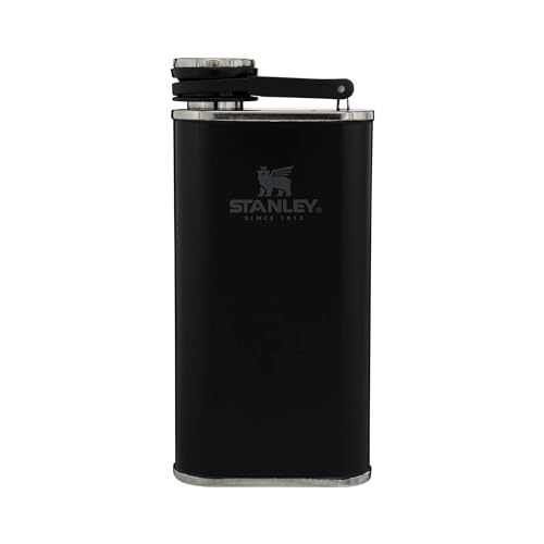 Stanley Classic Easy Fill Wide Mouth Flask 8 oz | Leakproof Hip Flask | Hinge Connected Never Lose Cap | Insulated Stainless Steel Liquor Container | BPA-Free | Matte Black