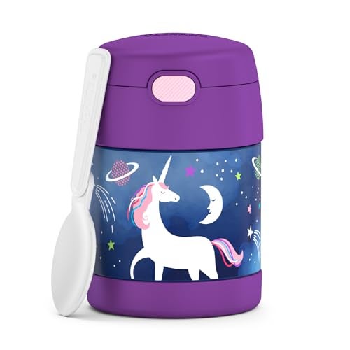 THERMOS FUNTAINER 10 Ounce Stainless Steel Vacuum Insulated Kids Food Jar with Spoon, Space Unicorn