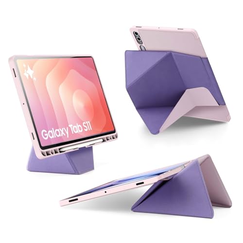 HUKWIMO Case for Samsung Galaxy Tab S11 11 inch, Slim PU Hard Protective Cover with Auto Sleep/Wake and Magnetic Closure, Multi-Angle Stand for Typing and Viewing,Pink