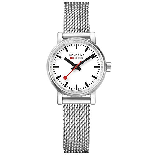 Mondaine Evo2 Womens Watch 26mm - Official Swiss Railways Wrist Watch 30m Water Resistant Sapphire Crystal - Different Variations, Silver, modern