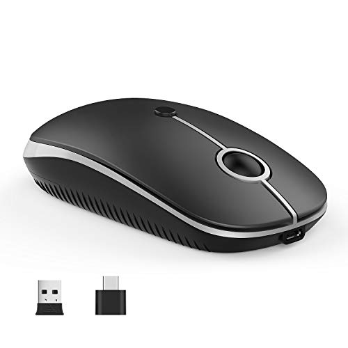 Vssoplor Type C Wireless Mouse, Dual Mode 2.4G Wireless Mouse USB C Cordless Mice with Nano USB and Type C Receiver Compatible with PC, Laptop, MacBook and All Type C Devices-Black and Silver