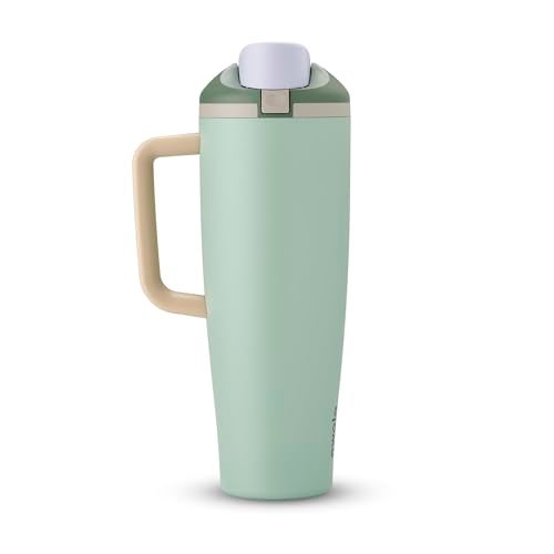 Owala FreeSip Tumbler Insulated Stainless Steel Water Bottle with Built-in Straw and Side Handle, For Travel, Work, School, and Sports, 40oz, BPA Free, Leak Proof, Green (Eucalyptus)