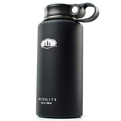 GSI Outdoors, MicroLite 1000 Twist 33 fl.oz. Vacuum Insulated Stainless Steel Water Bottle, Black