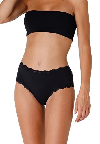 Lovable Lovely Glamorous Women's Briefs in Stretch Cotton with Lace, black, Medium