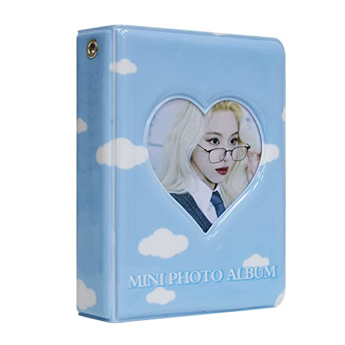 3 Inch Mini Photo Album for Fujifilm Instax Camera, Kpop Photocard Binder, Love Heart Hollow Photocard Holder Book, Business Card Book Holder, Photocard Sleeves 40 Pockets (Blue)