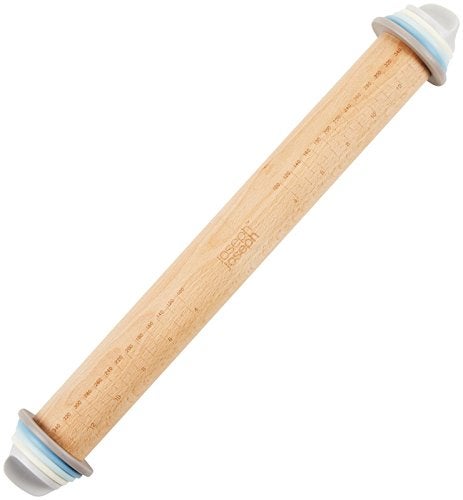 Joseph Joseph 20036 Adjustable Rolling Pin Removable Rings Beech Wood Classic for Baking Dough Pizza Pie Cookies, Blue