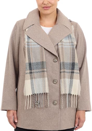 London Fog Women's Double Breasted Peacoat with Scarf, Taupe Heather, Xlarge