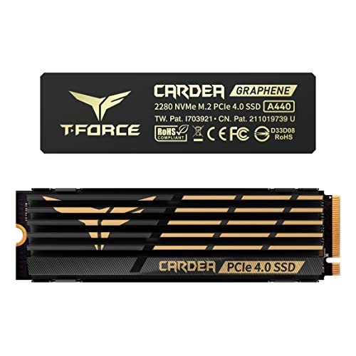 TEAMGROUP T-Force CARDEA A440 Graphene & Aluminum Heatsink 1TB DRAM SLC Cache 3D NAND TLC NVMe Phison E18 PCIe Gen4x4 M.2 2280 Internal SSD Works with PS5 Read/Write 7,000/5,500 MB/s TM8FPZ001T0C327