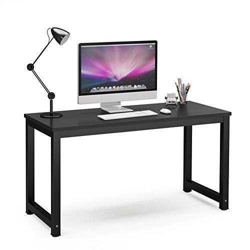 Tribesigns Computer Desk, 55 inch Large Office Desk Computer Table Study Writing Desk for Home Office, Black + Black Leg