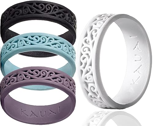 KAUAI - Silicone Wedding Ring for Men, Women. Professional Athlete & Timeless Elegance Style Rings. Largest Leading Brand (Timeless Coastal Sky: Black, Wedding Night Blue, Plum, White, 4)
