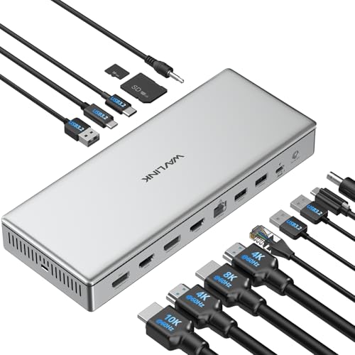 WAVLINK DL7400 USB C DisplayLink Docking Station, 2xHDMI and 2xDisplayPort, Single 10K @ 60Hz, Dual 8K @ 60Hz, Quad 4K for M1/M2/M3 Mac & Windows, Compatible with MacBook Neo, 100W Charging, USB 3.2-A