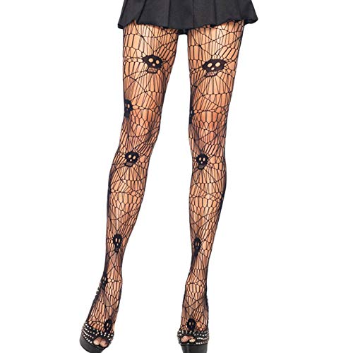 MAKFORT Fishnet Tights Sexy Stockings Halloween Costumes Women Black Pantyhose for Girls with Halloween Pattern, black, One Size