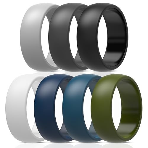 ThunderFit Silicone Wedding Rings for Men, Rubber Engagement Bands 8.7mm Wide 2.5mm Thick - 1/2/3/4/5/6/7/12/16 Variety Multipack, 9.5-10 (19.80mm), Silicone, No Gemstone