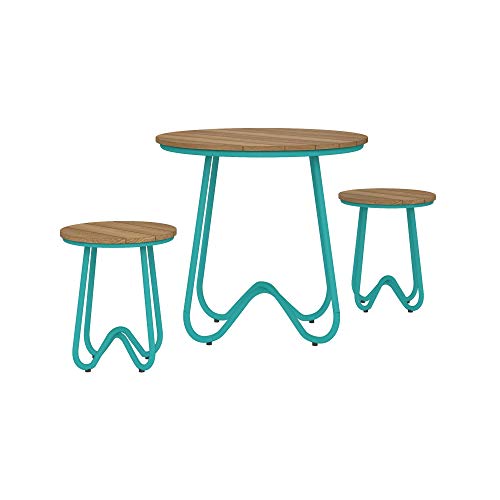 Novogratz 88193TNOE 3 Piece Poolside Bobbi Outdoor Bistro Set, Turquoise