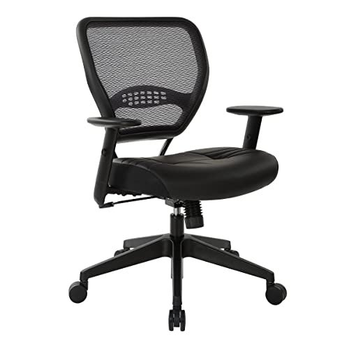 Space Seating 57 Series Professional Dark Air Grid Back Manager's Adjustable Office Chair with Built-in Lumbar Support and Padded Seat, Black Bonded Leather
