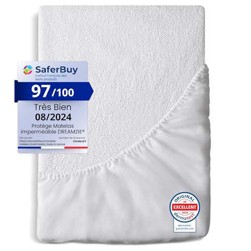 Dreamzie Mattress Protector, 180 x 200 cm, Waterproof, Oeko-Tex, Made in the EU, Breathable, Anti-Allergy and Anti-Mite, Waterproof Mattress Topper