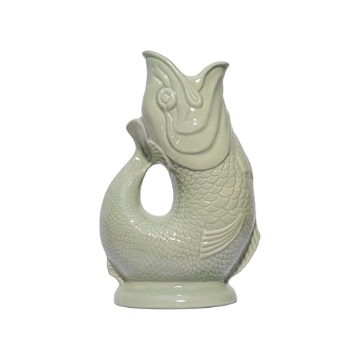 The Original Gluggle Jug - Glug Jug XL, 28cm 1.4L - Gug Glug Fish Shaped Jug - Decorative Glugging Water, Cocktail, Wine & Gin Pitcher, Decanter or Vase - Hand Made in Britain (Sage Green)