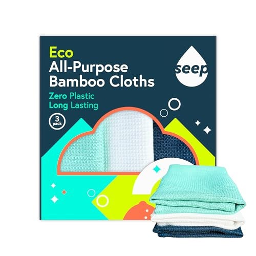 SEEP Eco All Purpose Bamboo Cloths Multi-Purpose Cleaning Cloth - Bamboo Dish Cloths - Pack of 3 (3)