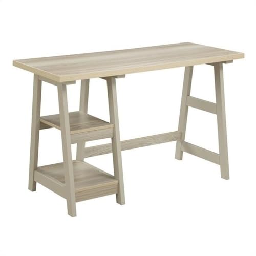 Convenience Concepts Designs2Go Trestle Desk 47" - Modern Desk or Vanity with Shelves, for Office, Dorm, Living Room, Weathered White