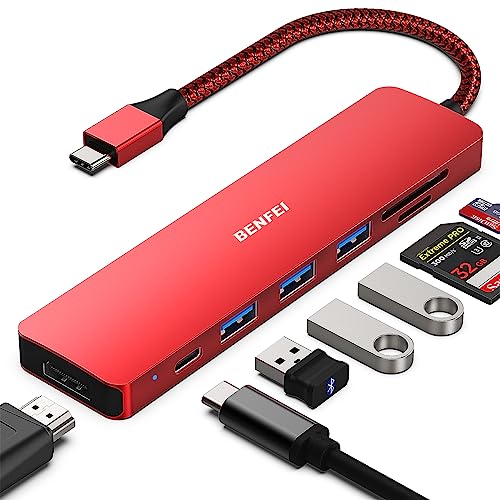 BENFEI USB C HUB 7in1, USB C HUB Multiport Adapter with USB-C to HDMI, USB-C to SD/TF Card Reader/3*USB 3.0/60W Power Delivery, Compatible with iPhone 15 Pro/Max, MacBook, iPad Pro, iMac, S23, XPS17