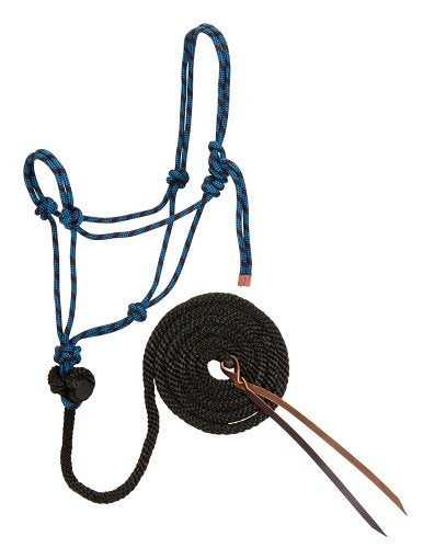 Weaver Leather Diamond Braid Rope Halter and Lead, Black/Hurricane Blue