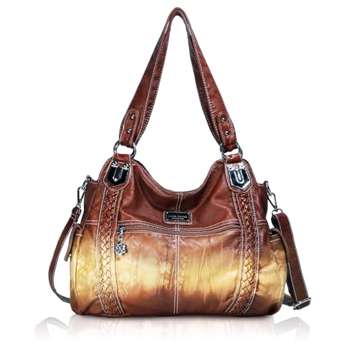 Angel Barcelo Roomy Fashion Hobo Womens Handbags Ladies Purse Satchel Shoulder Bags Tote Washed Leather Bag, Brown, Large