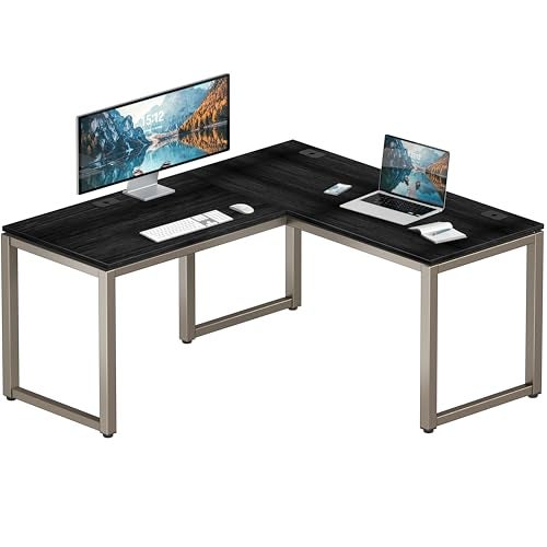 SHW Home Office 55''x60'' Large L Shaped Corner Desk, 24'' Deep, Espresso