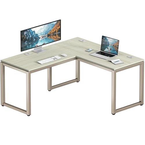 SHW Home Office 55"x60" Large L Shaped Corner Desk, Silver/Gray