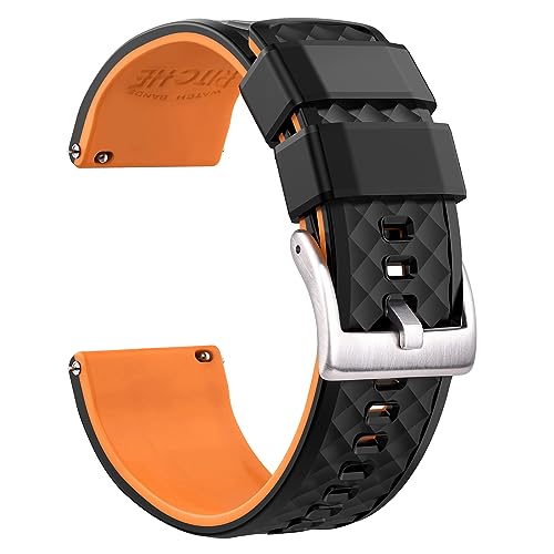 Ritche Christmas Gift Silicone Watch Bands 18mm 20mm 22mm 24mm Quick Release Rubber Watch Bands for Men, White Elephant Gifts, Stocking Stuffers For Men, Black / Pumpkin Orange / Silver, 20MM, Classic