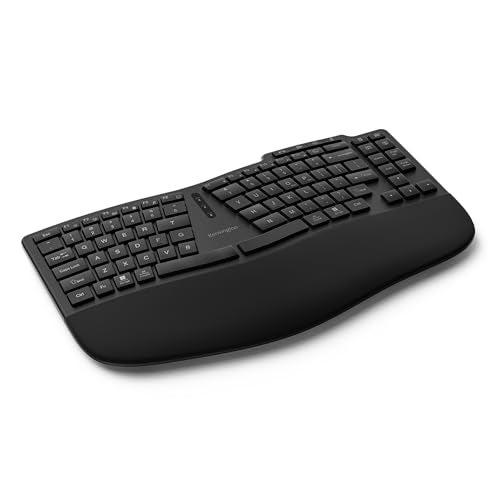 Kensington Pro Fit Ergo Wireless Keyboard KB675, Ergonomic, Rechargeable, Bluetooth & 2.4GHz Connection, Programmable Keys, Black, K75491US