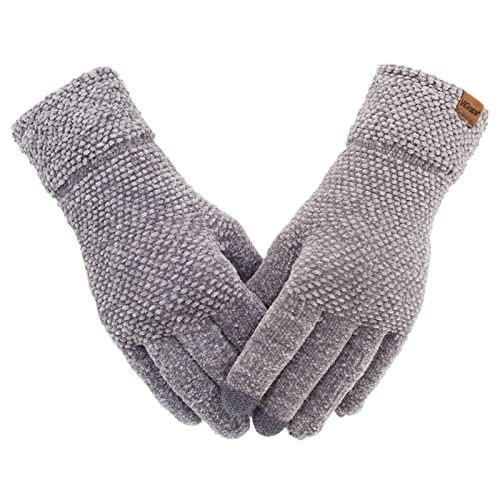 Women's Winter Warm Chenille Gloves Touchscreen Thermal Soft Knit Gloves for Women Dark Gray