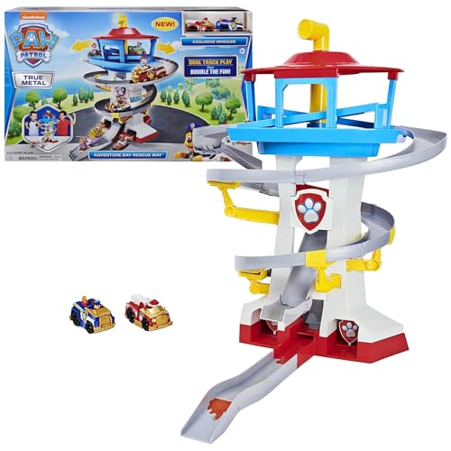 Paw Patrol & Friends True Metal Adventure Bay Rescue Way Playset with 2 Exclusive Vehicles, 1:55 Scale,Multicolor