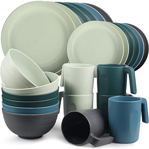 Greentainer Plastic Crockery Sets (24 Pieces), Lightweight and Unbreakable Complete Set, Plate Set, Bowls, Cups, Dinner Service for 6 People, Ideal for Children and Adults, Reusable
