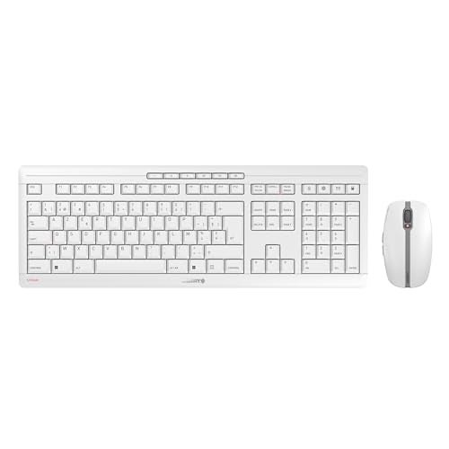 CHERRY STREAM DESKTOP RECHARGE, Wireless Keyboard Mouse Set, Belgian Layout (Azerty), 2.4 GHz Radio, Quiet Keystroke, Rechargeable, White/Grey