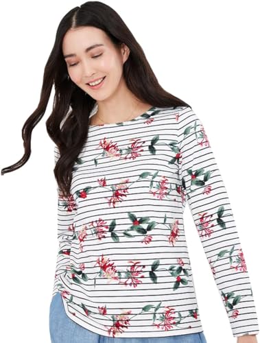 Joules Women's Harbour Print Long Sleeve Jersey Top (US, Numeric, 20, Regular, Regular, Cream Blue Stripe)