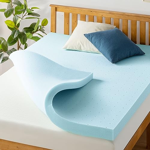 Best Price Mattress 4 Inch Ventilated Memory Foam Mattress Topper, Cooling Gel Infusion, CertiPUR-US Certified, Twin XL Blue