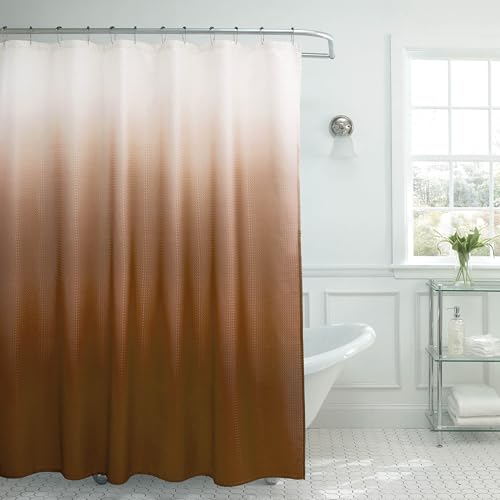 Creative Home Ideas - Textured Fabric Shower Curtain Set, Includes 12 Easy Glide Metal Rings, Modern Bathroom Décor, Machine Washable, Measures 70" x 72", Chocolate Brown Ombre