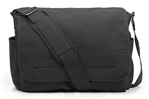Sweetbriar Classic Vintage Messenger Bag - Original Heavyweight Cotton Canvas Shoulder Bag with Upgraded Features, Black, Large, Classic, Vintage, Retro, Modern