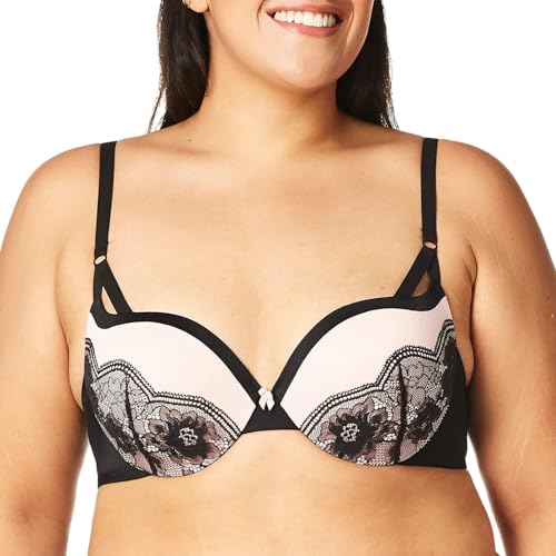 Maidenform Women's Love the Lift Push-Up Bra, Black/Gentle Peach Strappy Lace, 34C