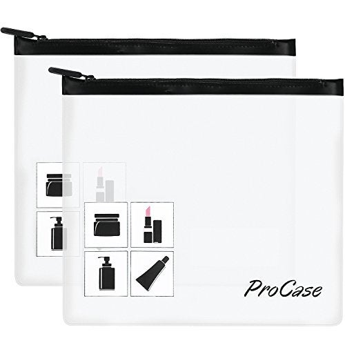 ProCase Travel Toiletry Bag Makeup Pouch, Durable Quart-Size Carry-On Clear Small Handy Bag with Zipper for Liquids Bottles Tubes Cosmetics Container (2-Pack)