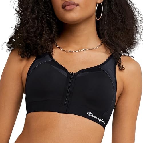 Champion Women's Motion Control Zip Sports Bra Bra, black, 42B