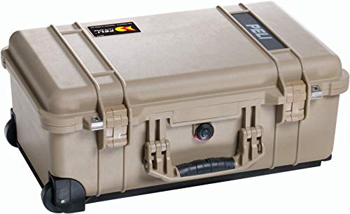 PELI 1510 Shockproof Transport Case with Ball Bearing Castors for Sensitive Equipment, IP67 Waterproof and Dustproof, 27 L Volume, No Foam, Desert Tan (Sand)