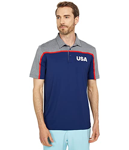 Adidas Golf Ultimate365 USA Golf Polo Shirt, Dark Blue/Grey Four Melange, Small
