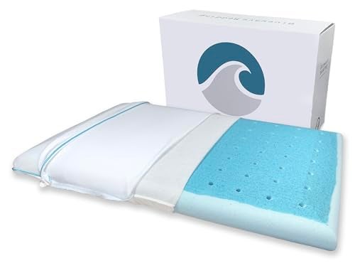 Bluewave Bedding Ultra Slim CarbonBlue Max Cool Gel Memory Foam Pillow for Stomach and Back Sleepers - Thin, Flat Design for Cervical Neck Alignment and Deeper Sleep (2.75-Inch Height, Standard Size)